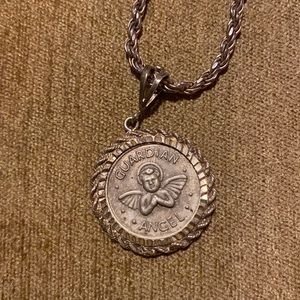 Signed Badavici vintage Sterling silver Guardian Angel Pendant ￼and chain